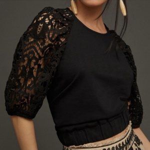 Anthropologie Dolan Black Lace-Sleeve Top Large NWOT